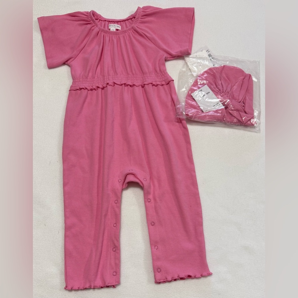Grayson little 24M Pink Baby Romper with Matching Hat NWT